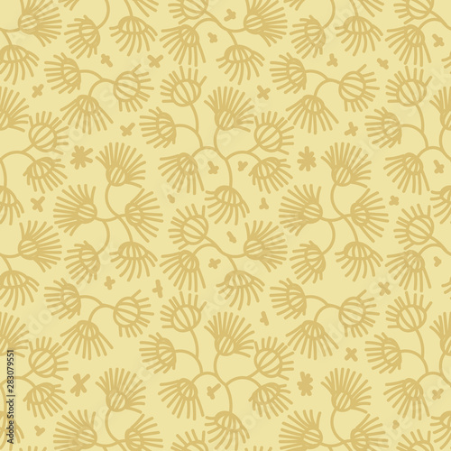 A seamless vector botanical pattern with simple yellow florals. Surface print design.