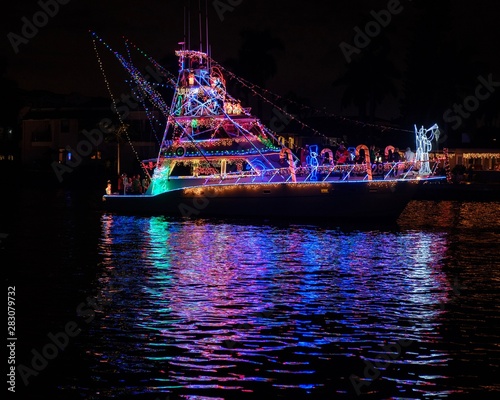 boat at night christmas light