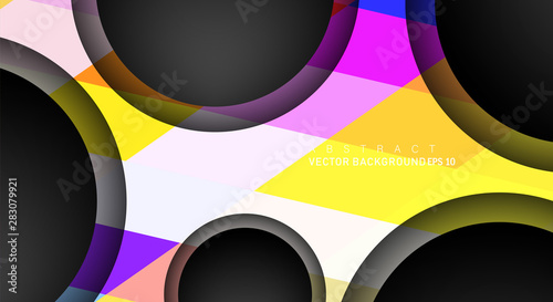 Geometric vector backgrounds that overlap layers on black space circle for text and background designs