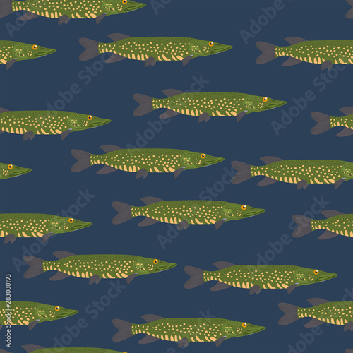 The seamless pattern with pikes is on blue background.