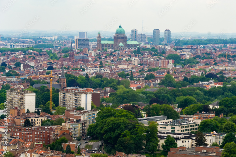 Cityscape of Brussels from the rooftop of the Atomium (Belgium, Europe)