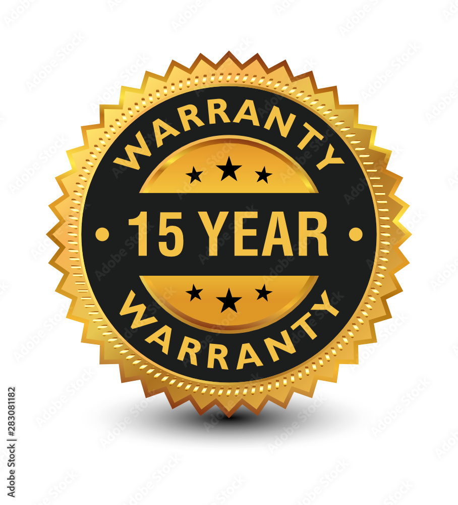 15 Year warranty banner, label, sign, badge isolated on white background.