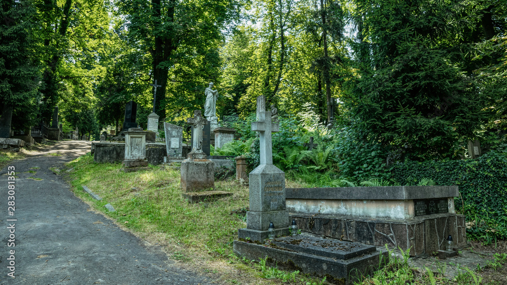 Ancient crypts and Gothic graves at the ancient Catholic cemetery	