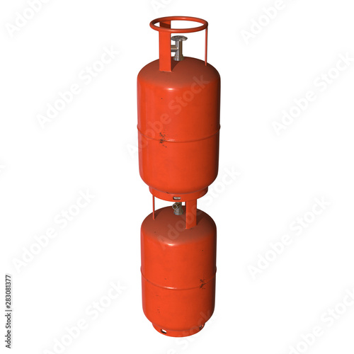 Gas cylinder lpg tank gas-bottle. Propane gas-cylinder balloon. Cylindrical container with liquefied compressed gases with high pressure and valves 3d render isolated on white background