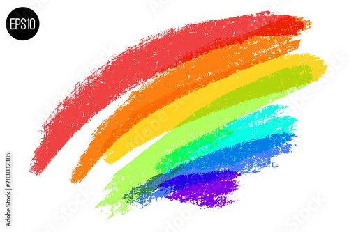 Artistic backdrop. Vector with brush strokes. Brush paint look background with colorful hand painted stains. Rainbow colors backdrop.