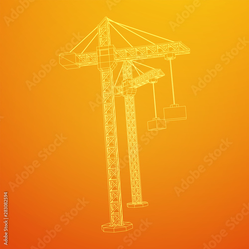 Tower construction building crane. Wireframe low poly mesh vector illustration © newb1
