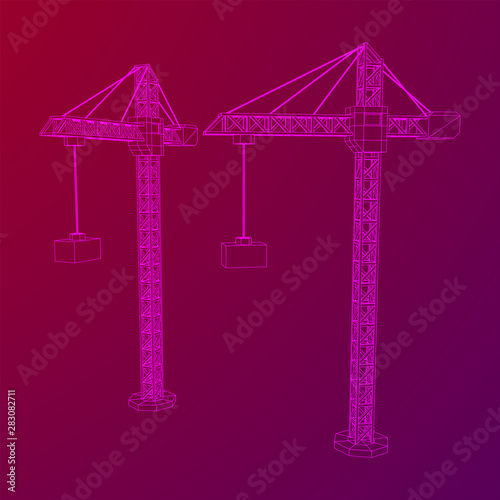 Tower construction building crane. Wireframe low poly mesh vector illustration