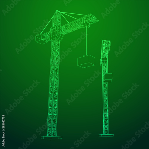 Tower construction building crane. Wireframe low poly mesh vector illustration