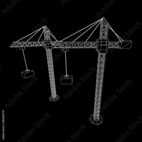 Tower construction building crane. Wireframe low poly mesh vector illustration