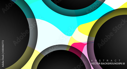 Colorful geometric vector backgrounds that overlap layers on black space circle for text and background designs