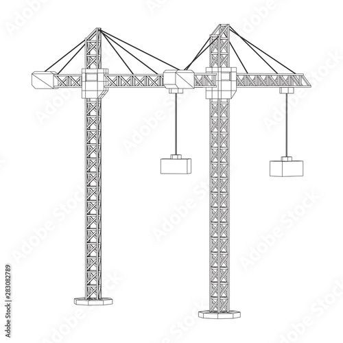 Tower construction building crane. Wireframe low poly mesh vector illustration