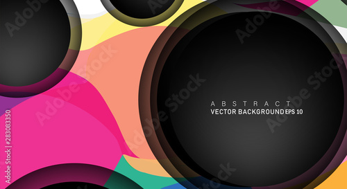 Colorful geometric vector backgrounds that overlap layers on black space circle for text and background designs