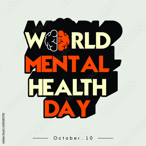 World Mental Health Day Typography text with Brain Concept design 