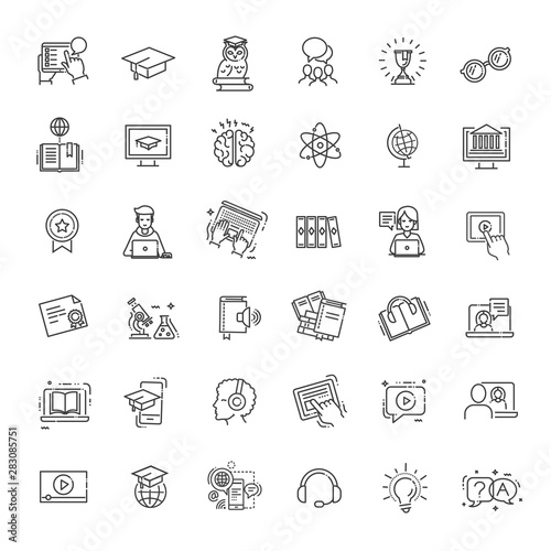 E-learning, online education elements - minimal thin line web icon set