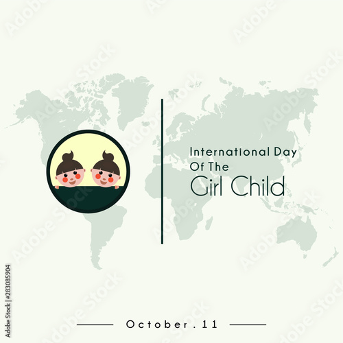 International Day of the Girl Child with twice of Girl Child cartoon and world map background