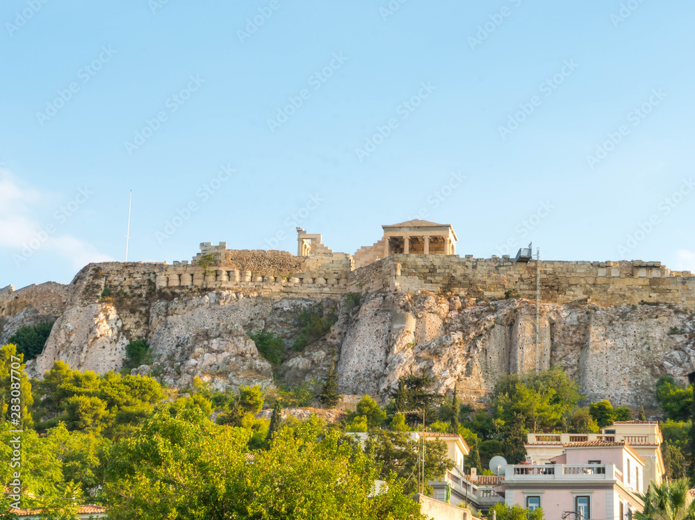View of Ancient Ruins on Hilltop in Athens