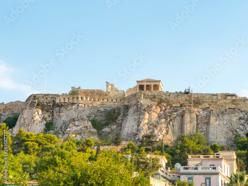 View of Ancient Ruins on Hilltop in Athens