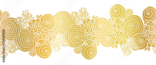 Gold foil flower bouquet seamless vector border 