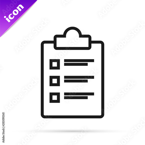 Black line Clipboard with checklist icon isolated on white background. Control list symbol. Survey poll or questionnaire feedback form. Vector Illustration