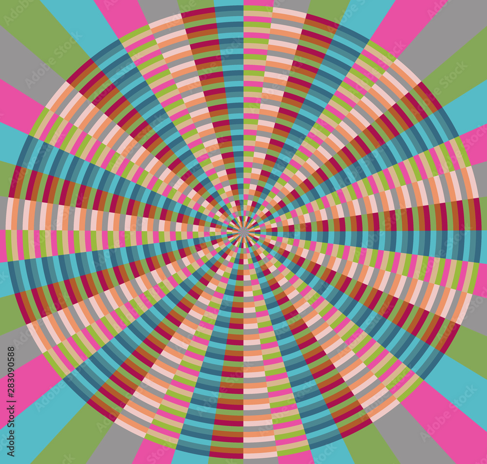 Abstract colorful retro background wallpaper with segmented concentric