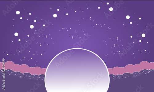 Purple night sky galaxy paper cut background. Design vector template for print or web.