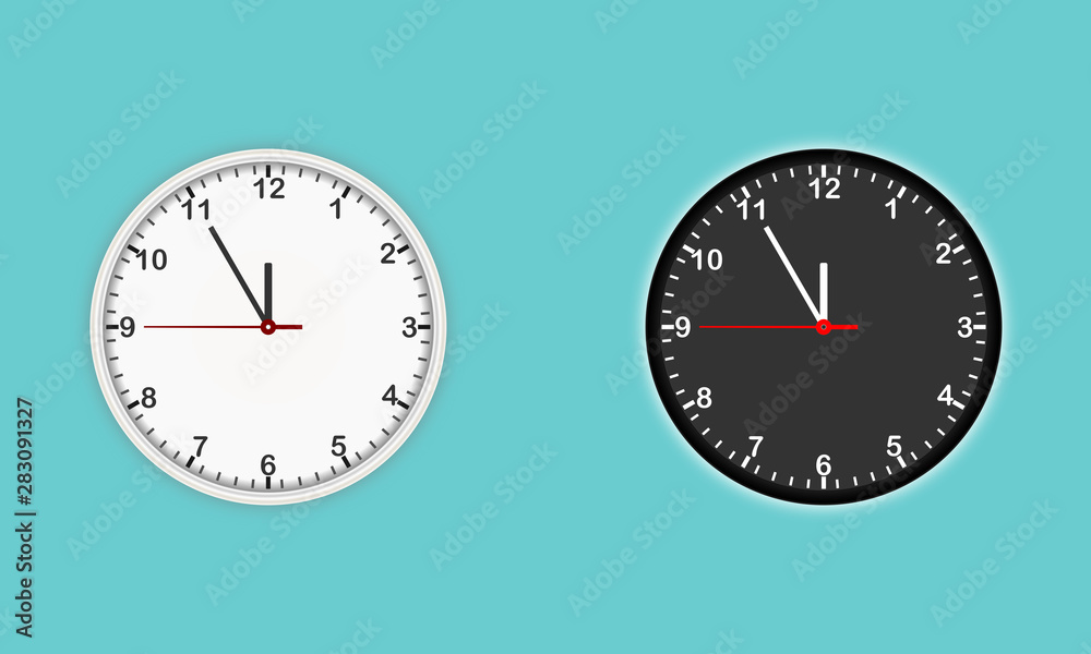 White and black wall clock icon vector set. Modern Design template closeup in vector. White and black wall clock icon vector set. Modern Design template closeup in vector.