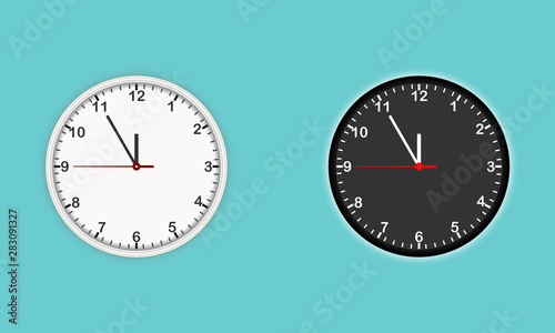 White and black wall clock icon vector set. Modern Design template closeup in vector.