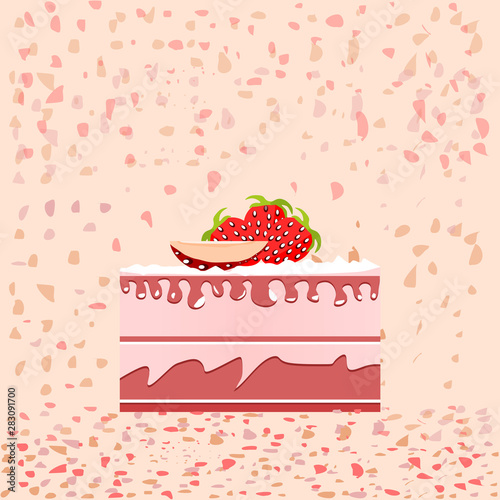 Happy birthday cake party on pink background or pattern ribbons vector design