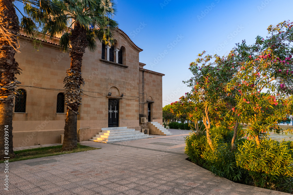 Naklejka premium Saint Nectarios Orthodox Church in Faliraki, Greece, Rhodos Island