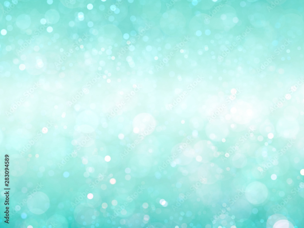 Light blue glitter defocused bokeh lights background for decoration concept and xmas holiday festival backdrop