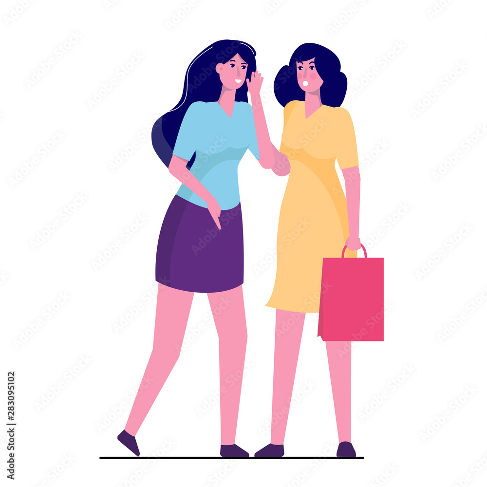 Secret, gossiping surprised concept. Young woman whispering to her friend. Vector illustartion. Secret, gossiping surprised concept. Young woman whispering to her friend. Vector illustartion.
