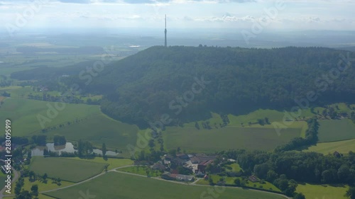 Aerial view from the city and castle Waldenburg in Germany. Panrorama view with pan to the right. photo