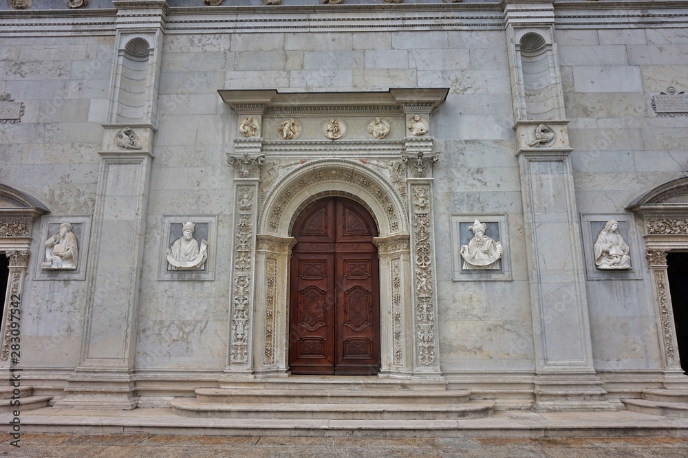 Entrance to one of the old churches in the city of Lugano
