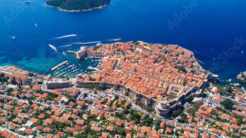 Aerial view of Dubrovnik, King's Landing, in sunny Croatia. Travel destination.