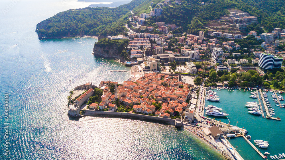 Top view.of Budva, Montenegro from the air. Aerial view.