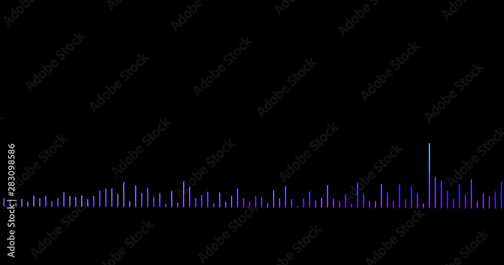 blue digital equalizer audio sound waves on black background, stereo sound effect signal with vertical lines