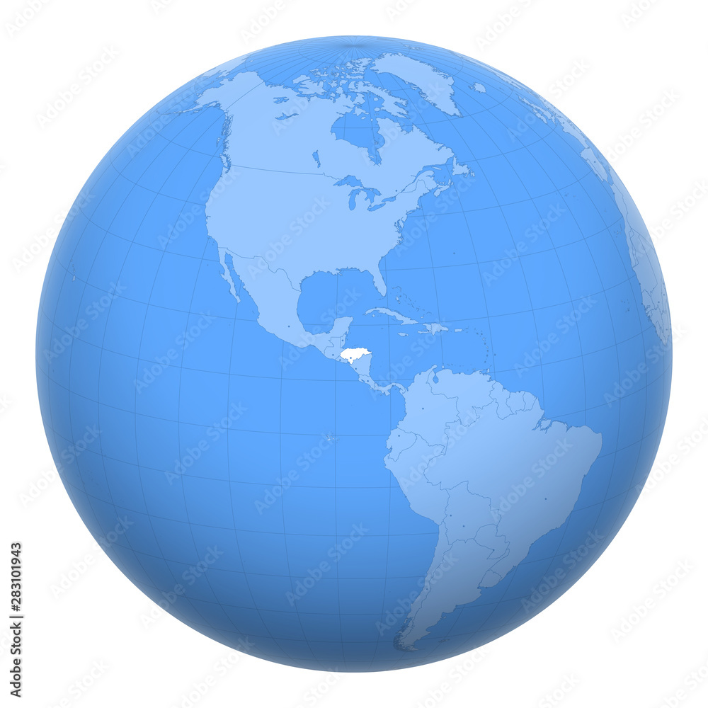 Honduras on the globe. Earth centered at the location of the Republic of Honduras. Map of Honduras. Includes layer with capital cities. Honduras on the globe. Earth centered at the location of the Republic of Honduras. Map of Honduras. Includes layer with capital cities.