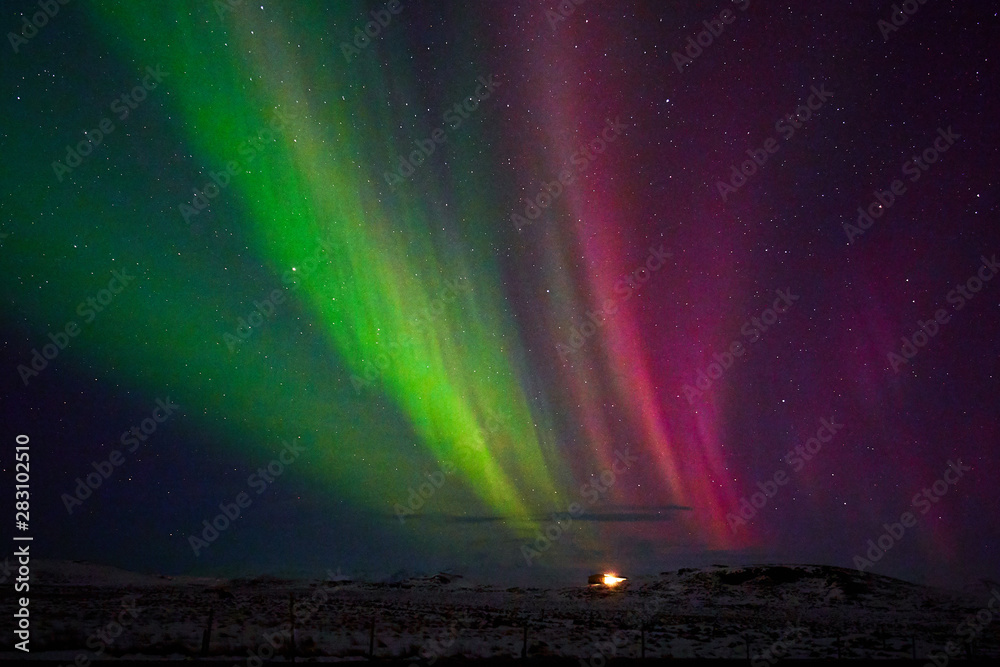 Powerful aurora borealis in the sky
