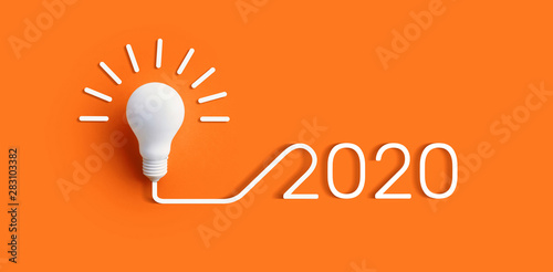 2020 creativity inspiration concepts with lightbulb on color background.Business solution.