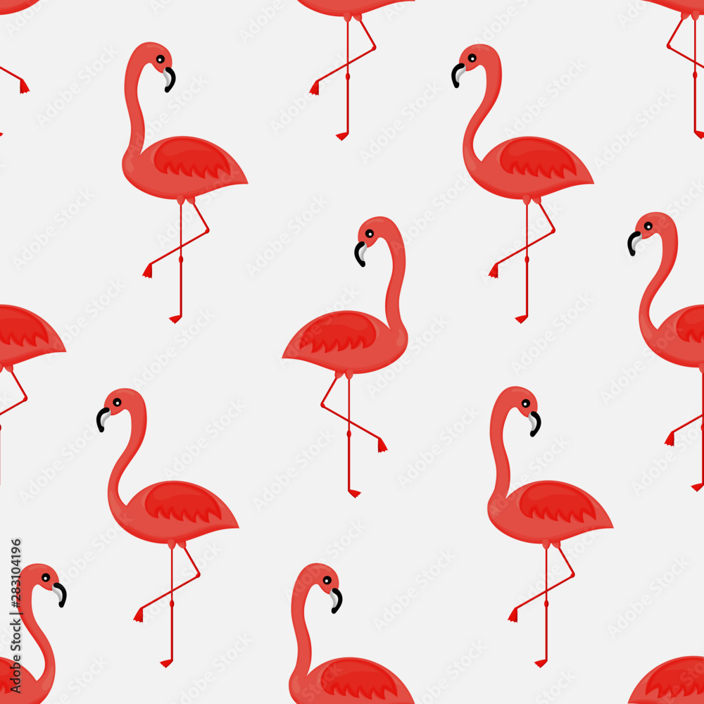 Fototapeta premium pink flamingos seamless pattern on white background. tropical trendy. vector Illustration.