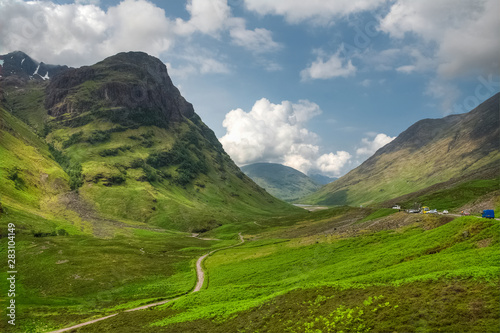 A sunny day over Glencoe valley, highlands, Scotland, UK