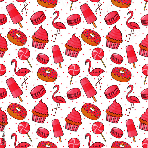 cute bakery and candy seamless pattern. desserts on white background for cafe or pastry shop. illustration vector.
