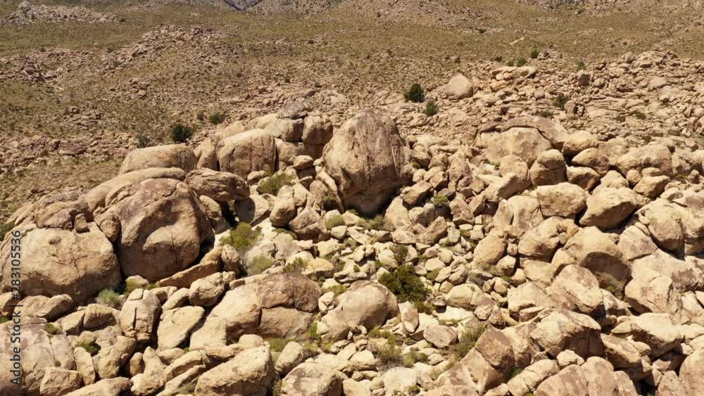 Aerial shot of interesting rock formations in the desert of California Aerial shot of interesting rock formations in the desert of California