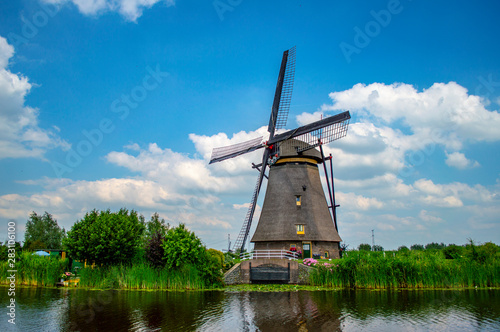 Dutch windmill at Kinderdijk, Netherlands.