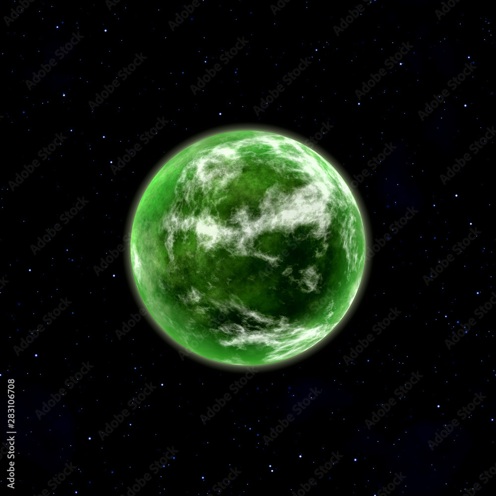 green planet in space with stars
