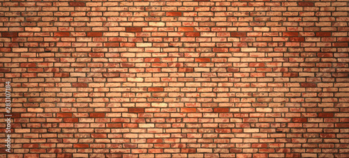 Old red wash brick wall texture. Panoramic background masonry