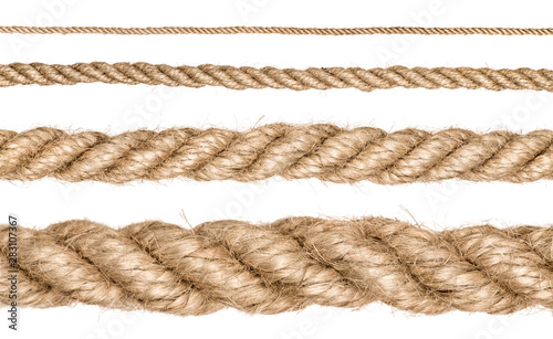 collection of various ropes on white background. each one is shot separately