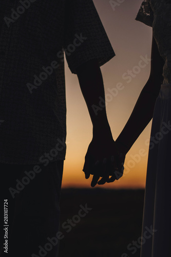 silhouette of a hands couple