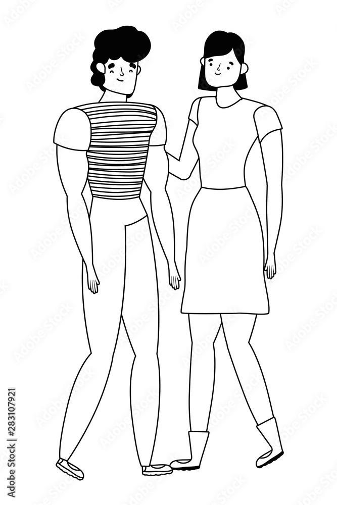 Couple of woman and man cartoon design