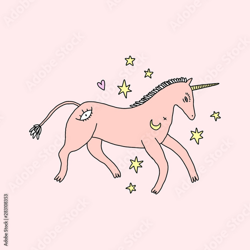 Medieval Magical Unicorn Horse All-Seeing Eye Coat Of Arms Engraving Line Art Style Vector Clipart Illustration
